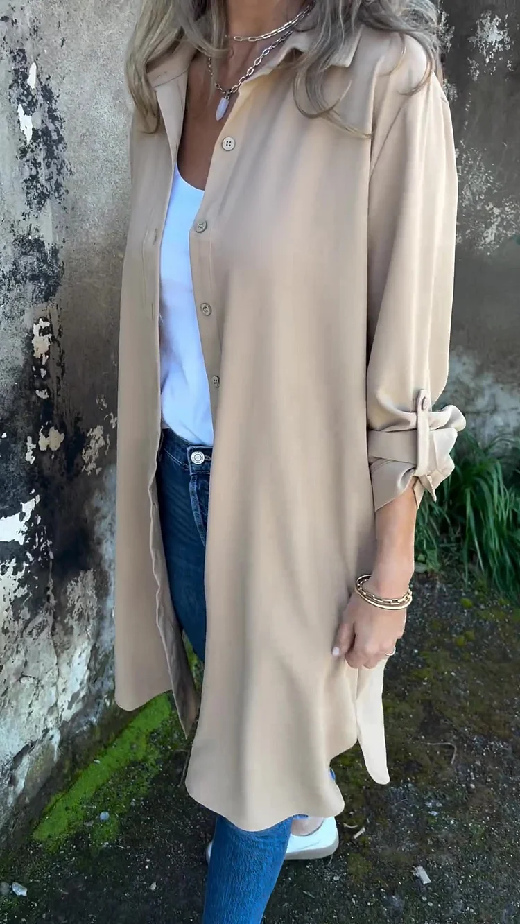 Women's Casual Lapel Solid Color Shirt Coat
