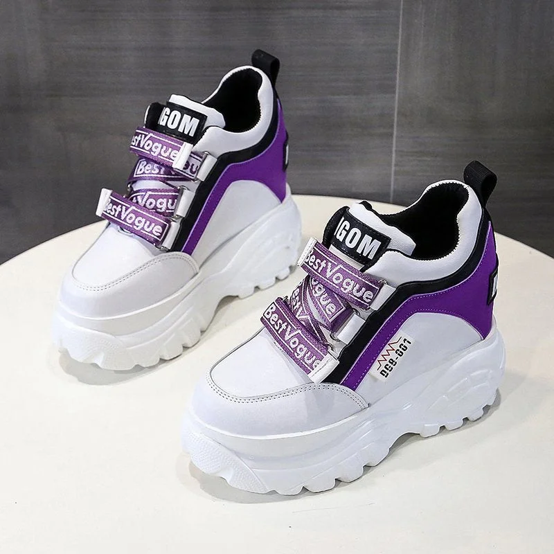 Women Chunky Sneakers 2020 Fashion Platform Sneakers Ladies Brand Wedges Casual Shoes for Woman Leather Sports Dad Shoes 7cm