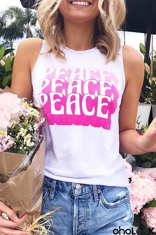 Peace O Neck Tank Top