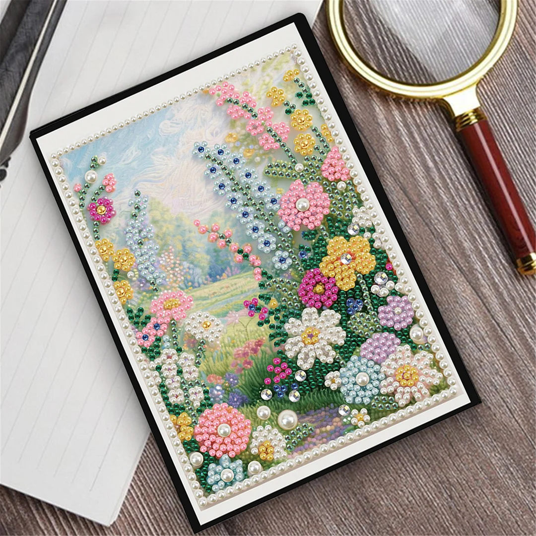 Summer Forest Partial Pearl DIY 50 Pages A5 Diamond Painting Notebook Special Shaped Diamond Art Diary Book Kits Wireless Strip 5D Crystal Art Paintings Sketchbook for Art Drawing