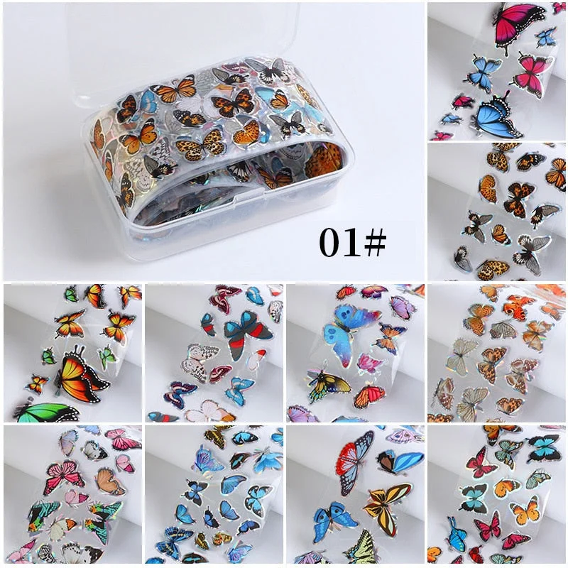 10Pcs/Bag Nail Art Transfer Foil Sticker Abstract Image Blue French Tip Wraps Adhesive Decals Nails Decoration Accessories-Nail Inspo