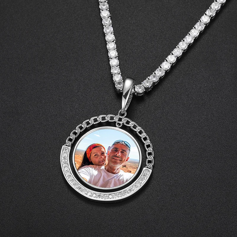 Custom Photo Half Cuban Link Half Zircon Pendant Personalized Necklaces Jewelry-VESSFUL