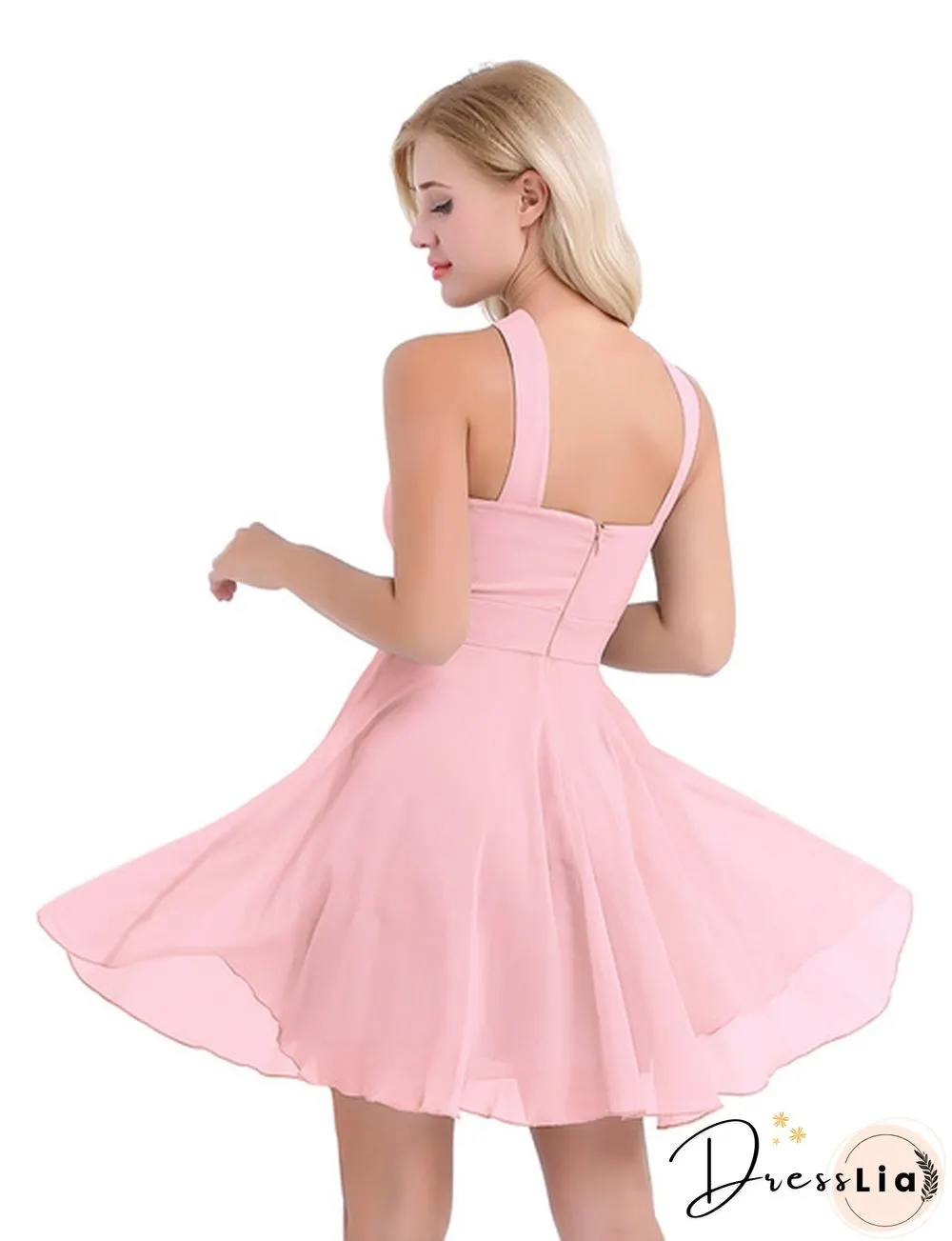 Women Ladies Chiffon Criss-cross Shoulder Straps Bridesmaid Short Dress Evening Prom Gown