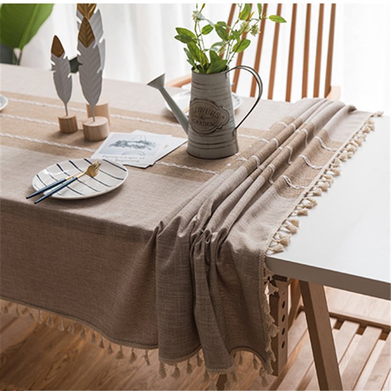 Striped Cotton And Linen Tassel Waterproof Tablecloth-Besturer