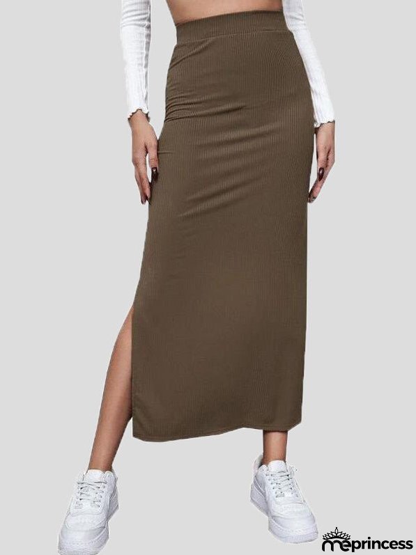 Women's Skirts Solid Slim Fit Slit Long Skirt