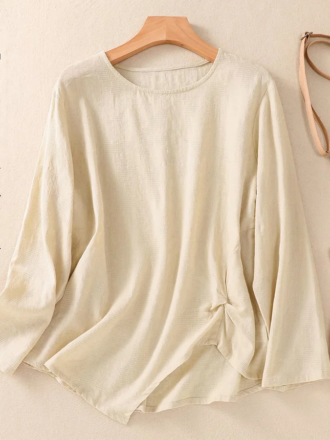 Women's Cotton Art Irregular Vintage Pleated Long Sleeve Shirt