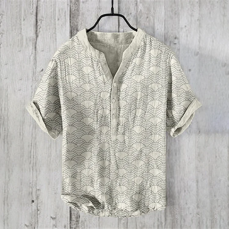 Japanese Ocean Waves Art Print Linen Blend Shirt