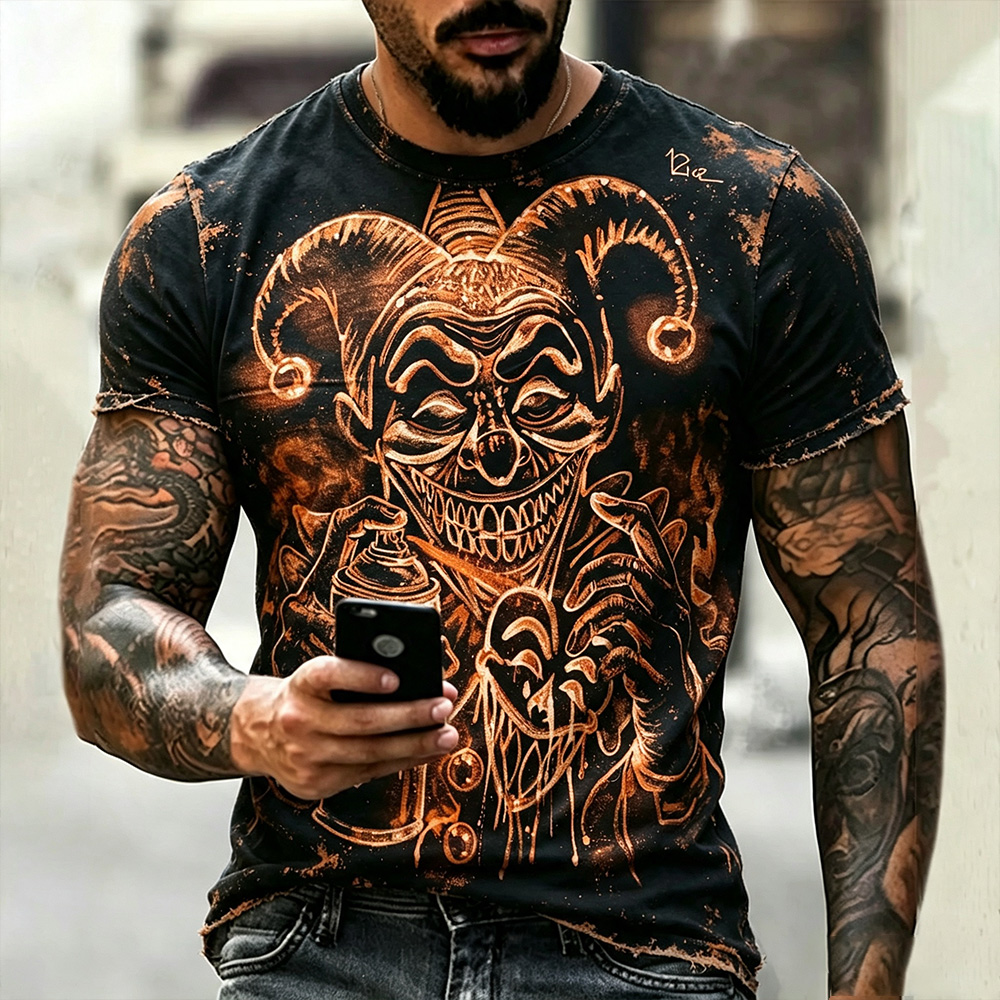 Men's Halloween Clown Art Print Short Sleeve T-shirt artswardrobe