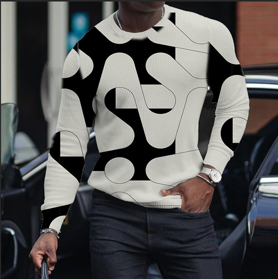 LONG SLEEVE FASHION CONTRAST COLOR ROUND NECK MEN'S TOP