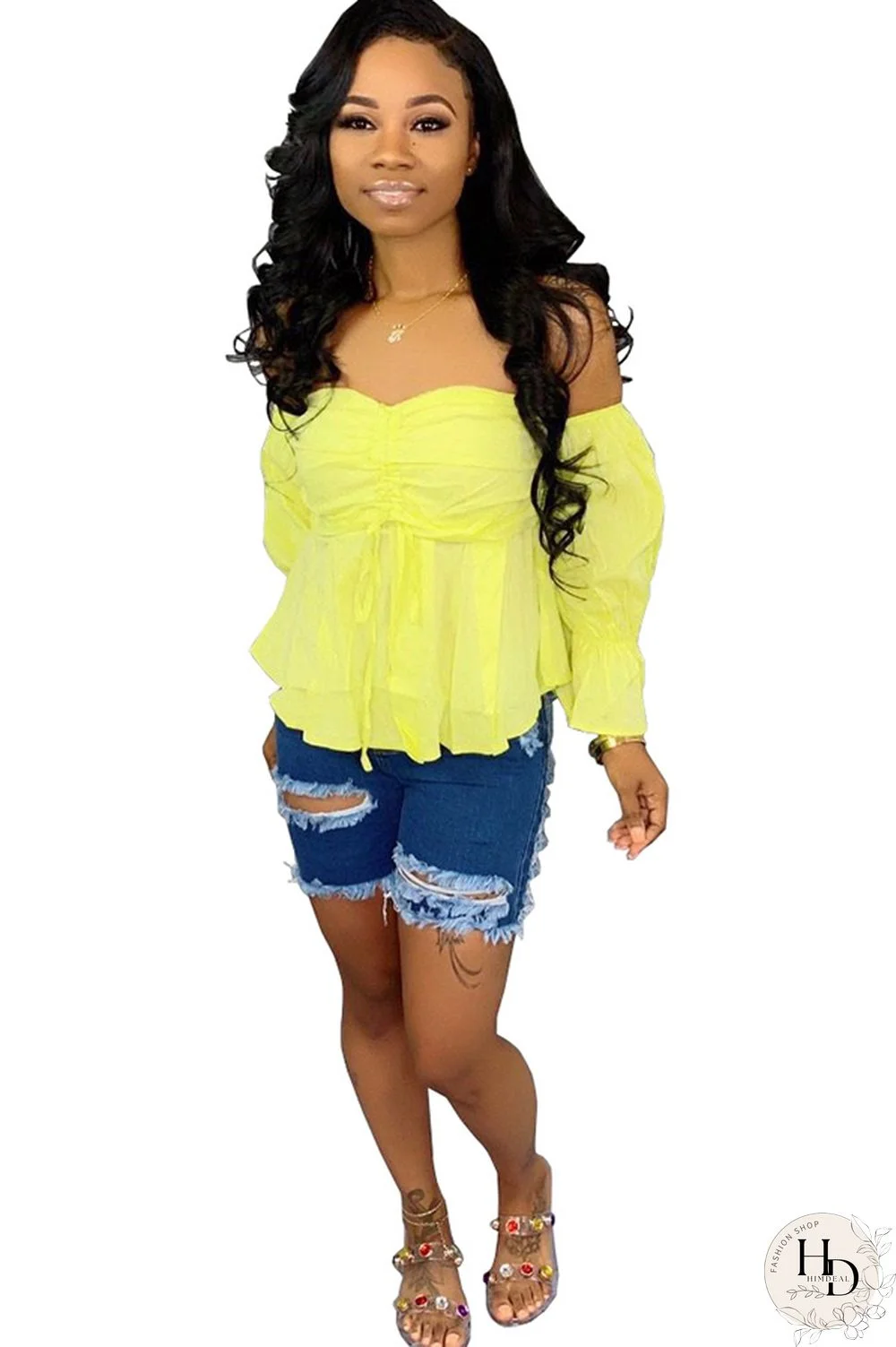 Blue Denim Button Fly Zipper Fly High washing Hole Zippered Pocket Straight shorts Shorts