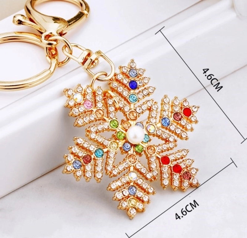 Korean Style Snowflake Alloy Inlay Rhinestones Christmas Women’s Bag Pendant Keychain