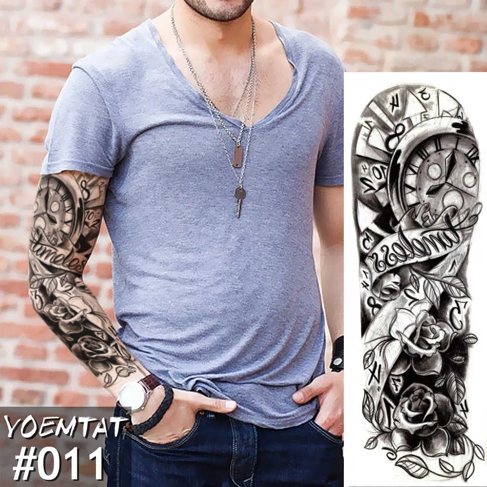 Sdrawing Arm Sleeve Tattoo Lion Crown King Rose Waterproof Temporary Tattoo Sticker Wild Wolf Tiger Men Full Skull Totem Tattoo