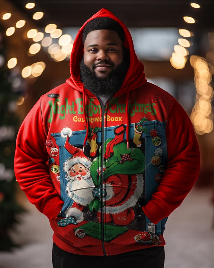 Men's Plus Size Crazy Santa Delivery Gift Zip Hoodie