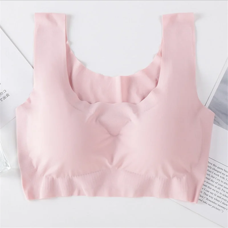 Silk Vest Bra Women Thin Push Up Seamless Underwear Soft  Ice Silk Comfortable Sleep Top With Chest Padded топ женский Bralette