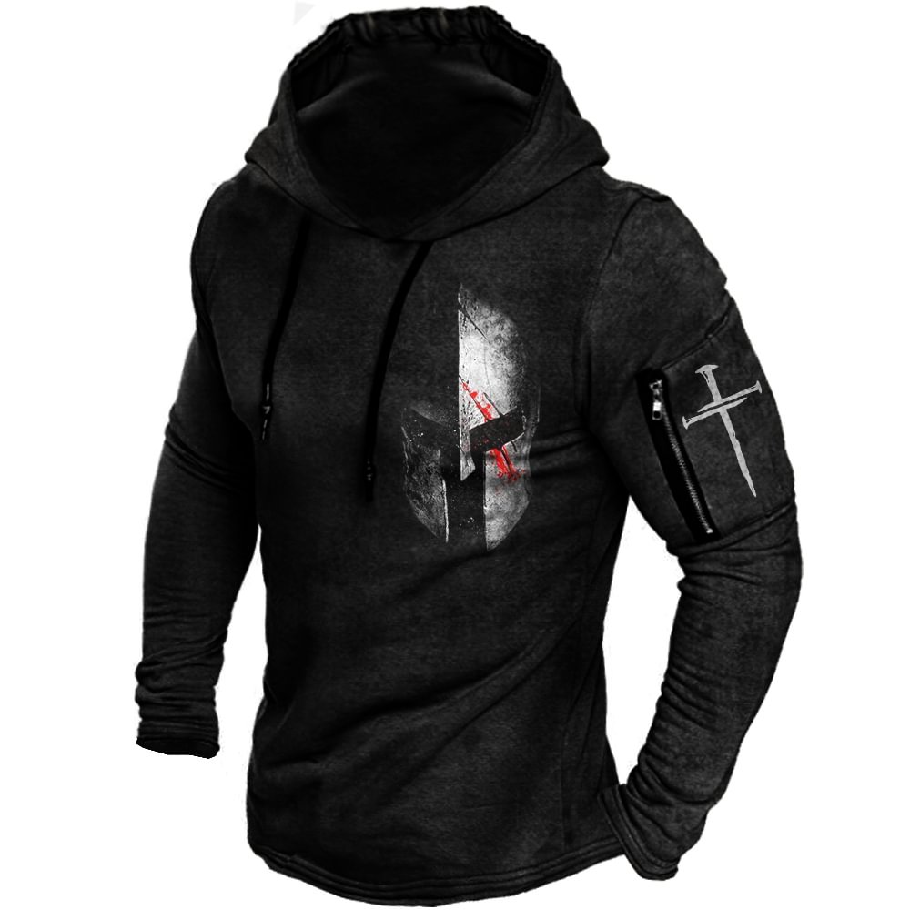 Men's Outdoor Spartan Print Sleeve Pocket Hoodie-Compassnice®
