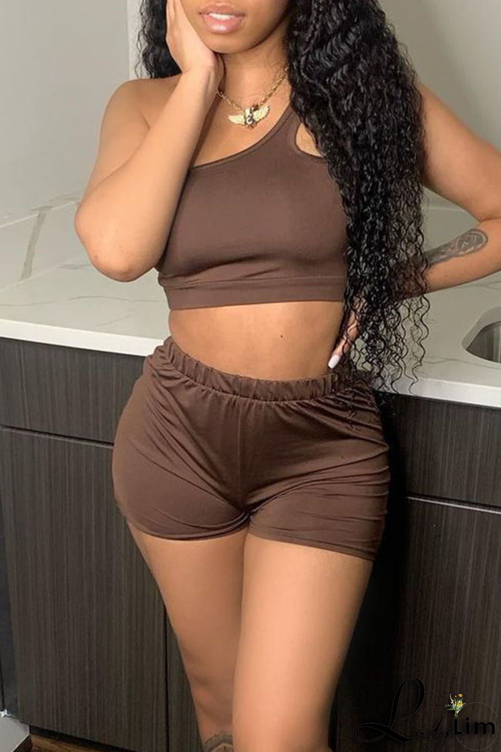 Red Sexy Solid Split Joint Asymmetrical Collar Two Pieces