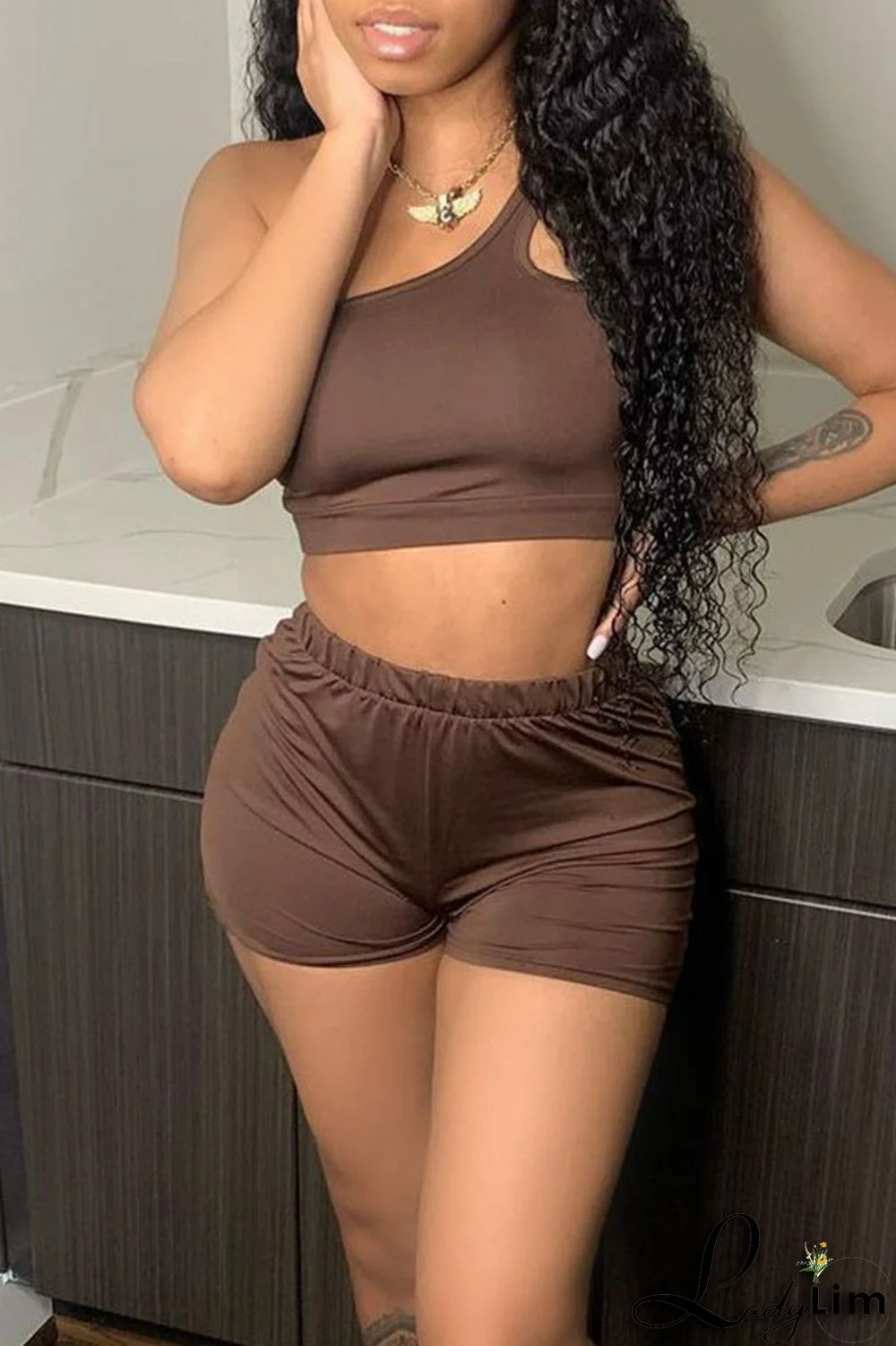 Red Sexy Solid Split Joint Asymmetrical Collar Two Pieces