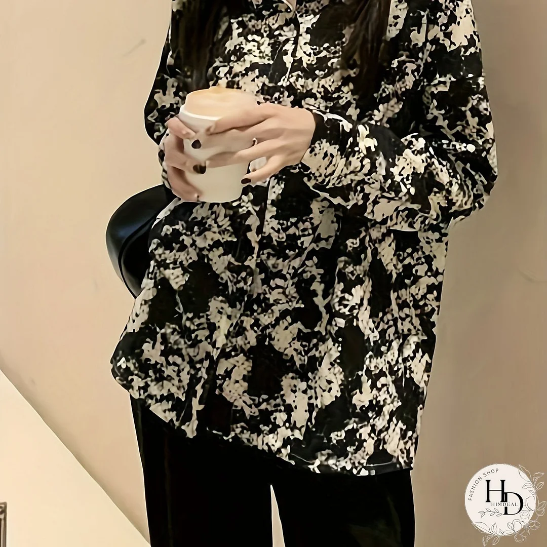 Floral Print Button Front Blouse, Vintage Long Sleeve Blouse For Spring & Fall, Women's Clothing