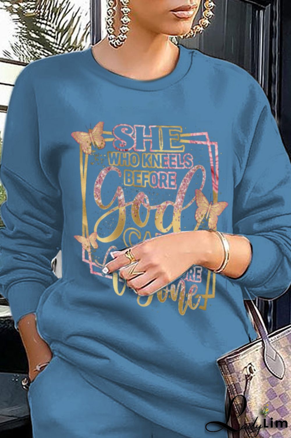 Grey Fashion Street Print Patchwork Letter O Neck Tops