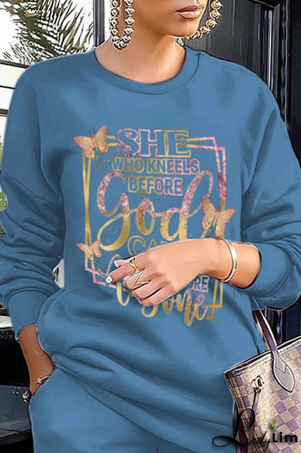 Grey Fashion Street Print Patchwork Letter O Neck Tops