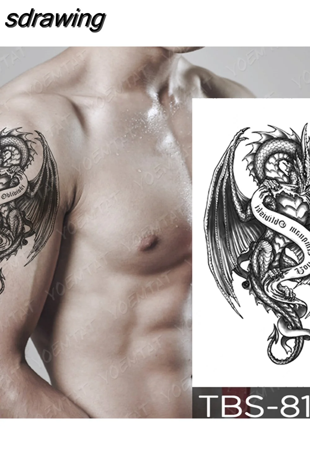 sdrawing Temporary Tattoo Sticker Yin Yang Dragon Feather Wings Flash Tattoos Wolf Totem Body Art Arm Fake Tatoo Men