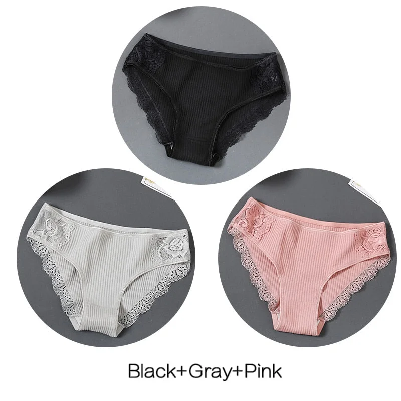 FINETOO M-XL Women Cotton Underpants Sexy Lace Panties Low-rise Briefs for Girls Comfortable Underwear 2020 Female Lingerie New