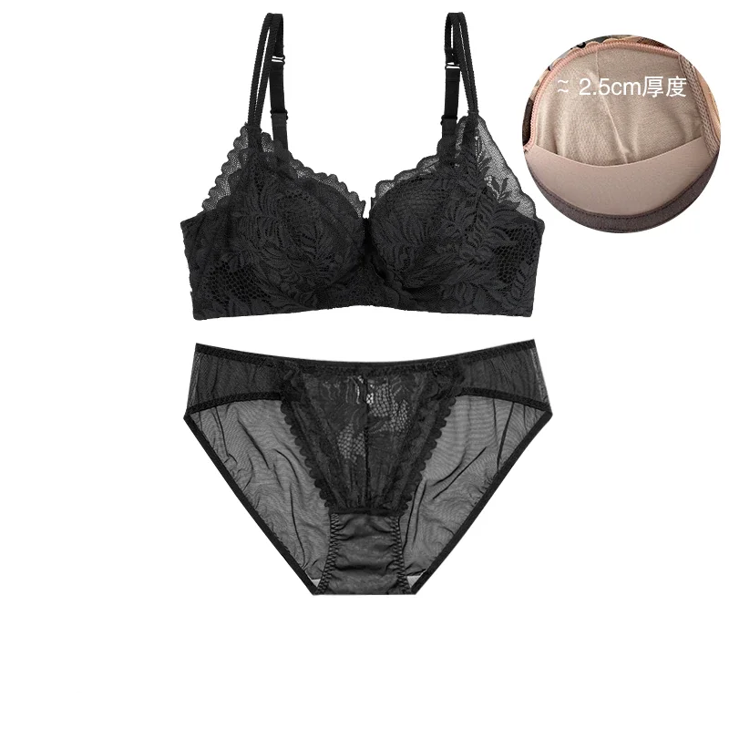 Billionm High-end Sexy Women Underwear Vintage Maple Leaf Intimates Comfortable Wire Free Push Up Bra Set Lace Thin AB Cup Lingerie