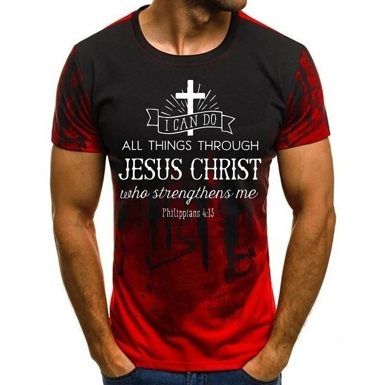 Retro Jesus Christ Cross Print Casual Short Sleeve Men's T-Shirts at Hiphopee