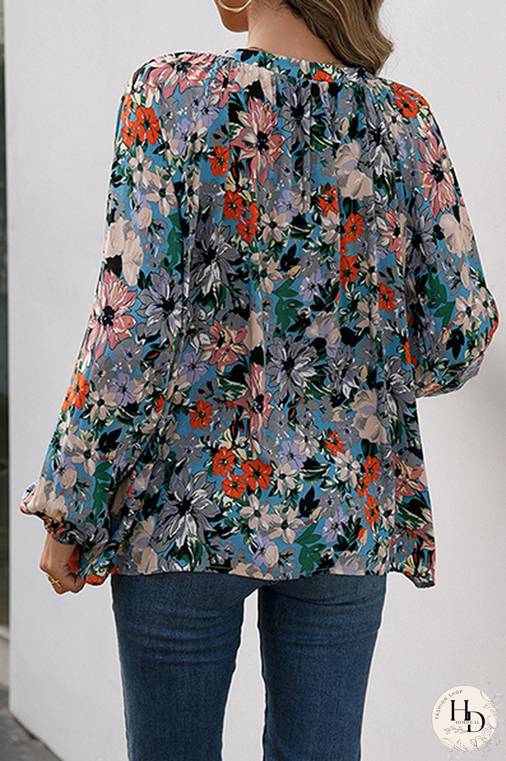 Fashion Casual Floral Split Joint Fold V Neck Tops
