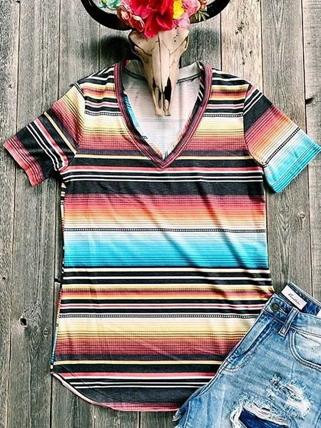 Bestdealfriday Multicolor Floral Print Shift Casual Stripes Shirts Tops 9124012