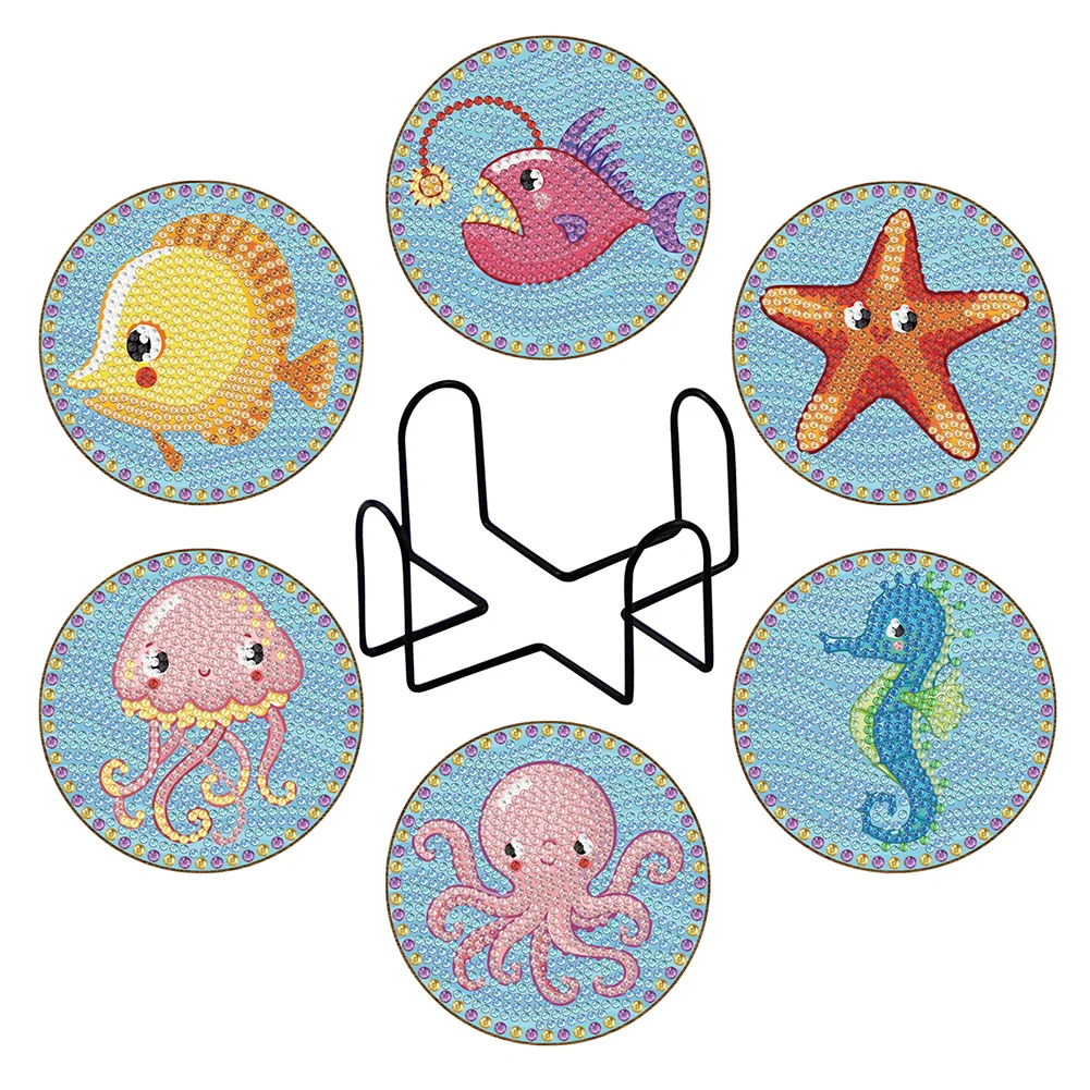 DIY Wooden Aquatic Creatures Coasters Diamond Painting Kits for Beginners, Adults & Kids Art Craft Supplies
