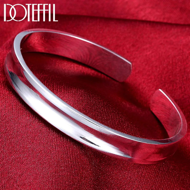 DOTEFFIL 925 Sterling Silver Smooth Round Open Bracelets Bangles For Women Jewelry