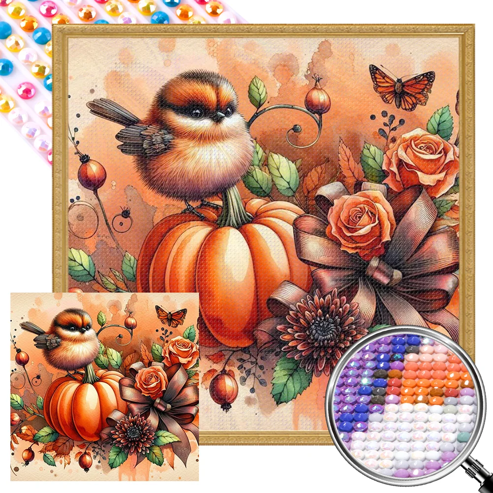 Full Round Partial AB Diamond Painting - Pumpkin Bird(Canvas|35*35cm)