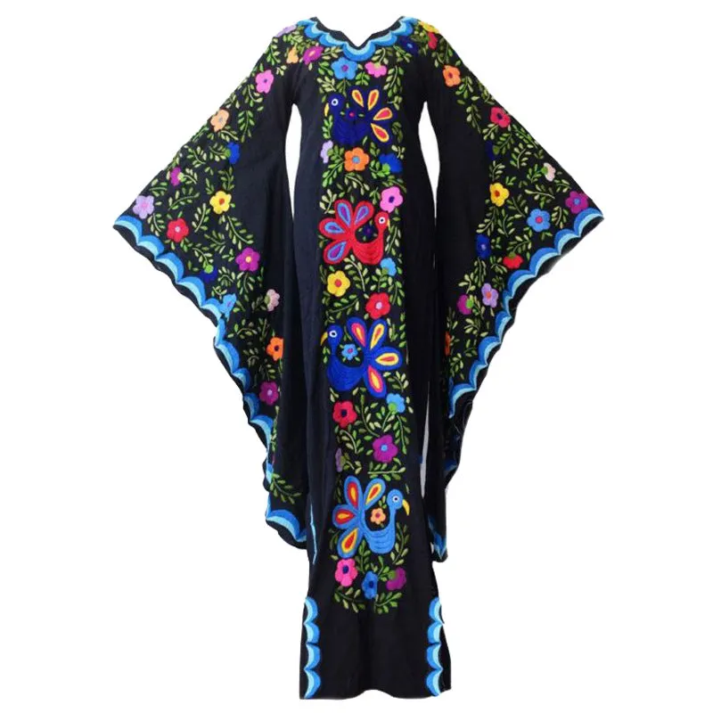 Brownm Long Bohemian Batwing Sleeve Printed Dresses