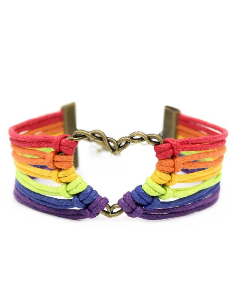 Heart Buckle Rainbow Woven Bracelet