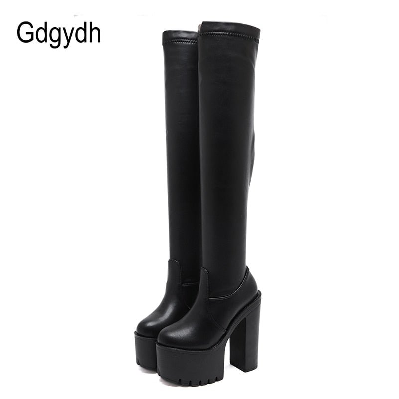 Gdgydh Thigh High Boots For Tall Women Utral High Heels Shoes Nightclub Party Platform Boots Over The Knee Women Stretch Winter