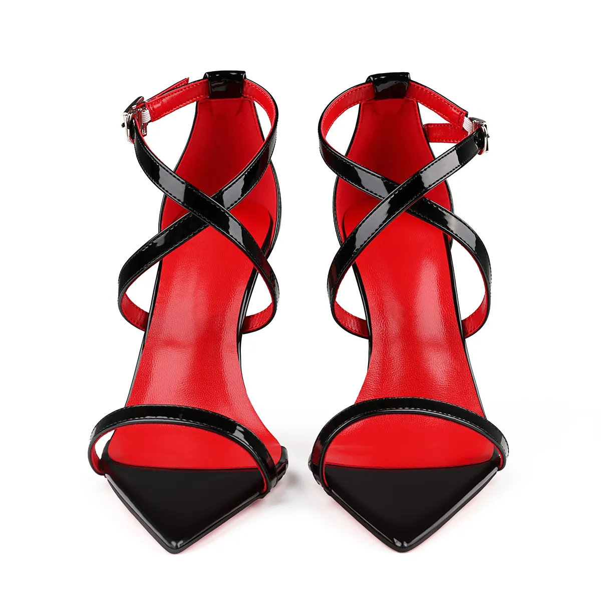 100mm Red Lined Thin Cross Strap Pointed Toe High Heels Red Bottom Party Shoes Sandals-vocosishoes