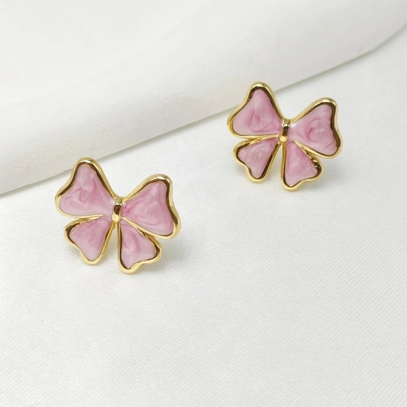 1 Pair Elegant Sweet Commute Bow Knot Enamel 304 Stainless Steel Ear Studs