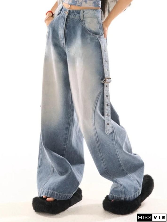 Vintage Wash Belted Decor Boyfriend Jeans