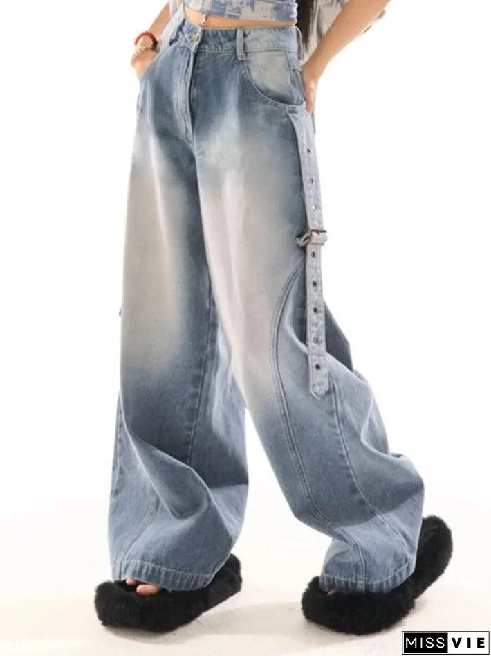 Vintage Wash Belted Decor Boyfriend Jeans