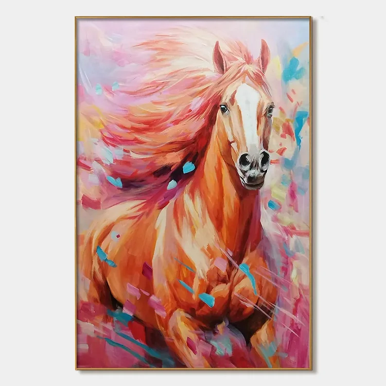 PINK FIRE: Colorful Horse Oil Painting on Canvas（Canvas painting）