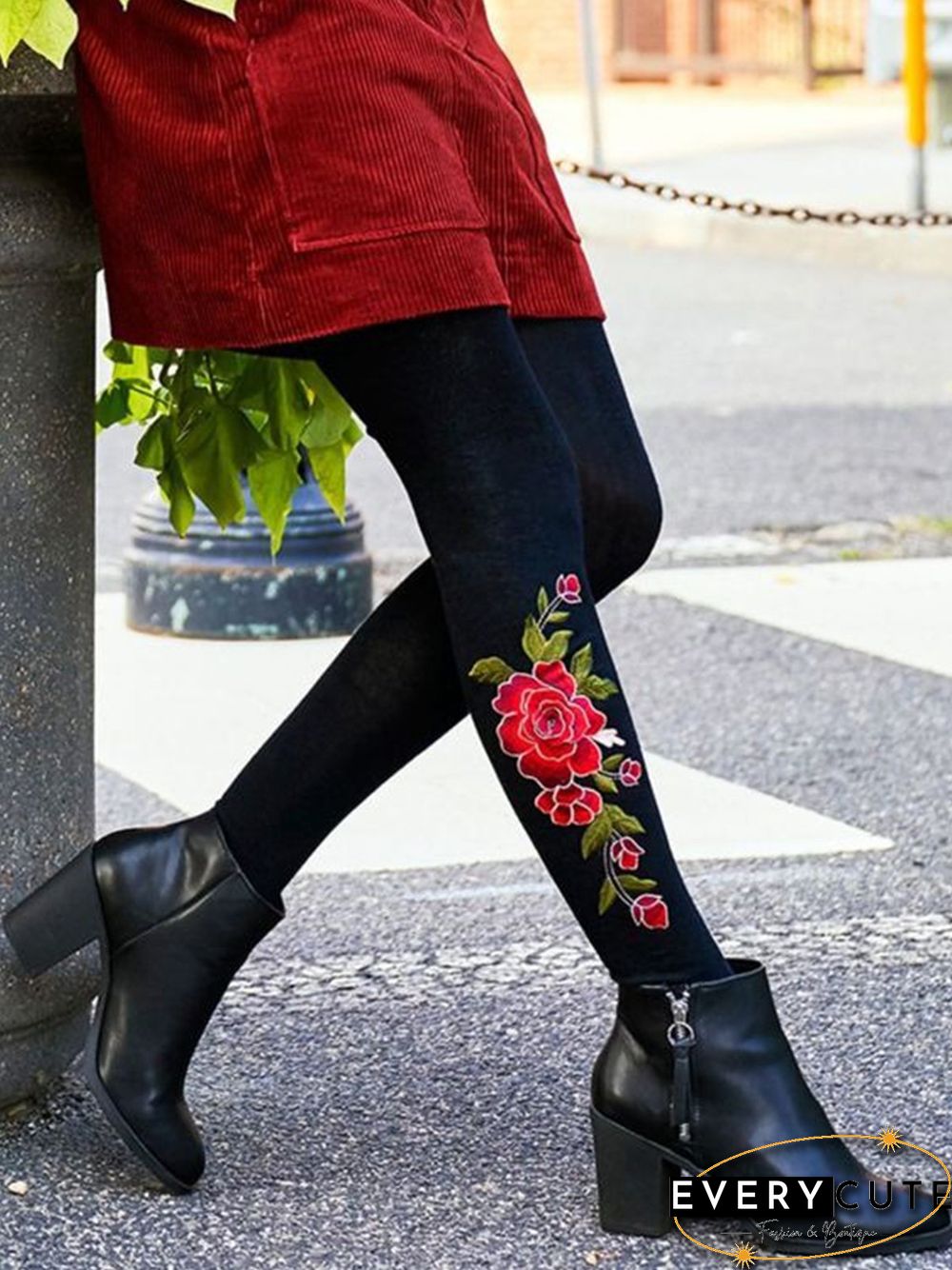Casual Floral Elastic Waist Leggings
