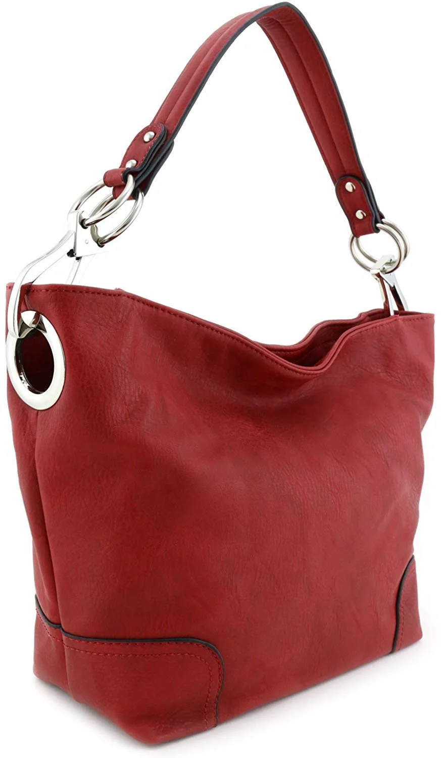Womens Faux leathe Shoulder Bag with Big Snap Hook Hardware