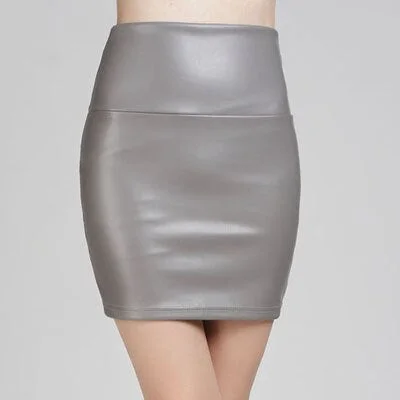 Mini Skirts Women Pencil Skirt Pu Leather High Waist Party Female Sexy Short Woman Bodycon Saias Feminina 20 Candy Colors Skirt