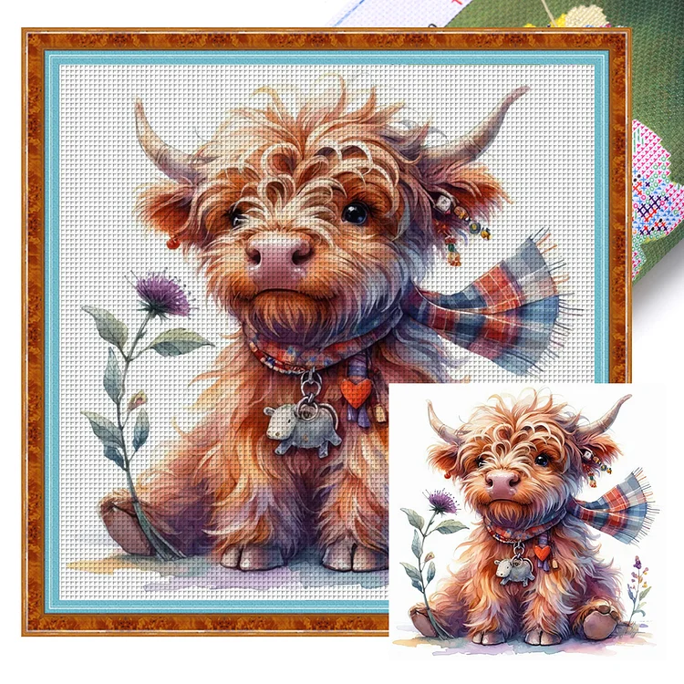 Flower And Grass Yak (40*40cm) 14CT Stamped Cross Stitch gbfke