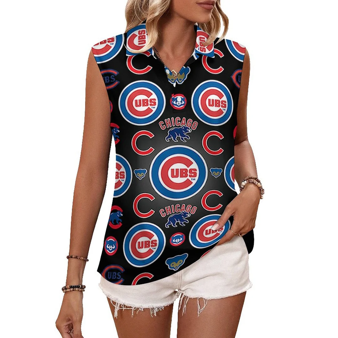 V-neck Sleeveless Casual POLO Shirt Tank Top for Women Printed with Pattern,Blue,Red