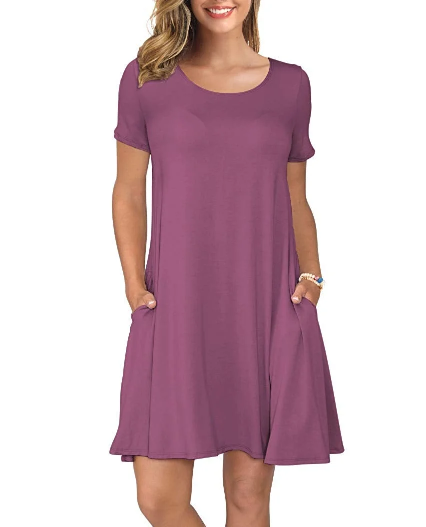 Short Sleeve Swing Dress Pockets Women's Summer Casual T Shirt Dresses