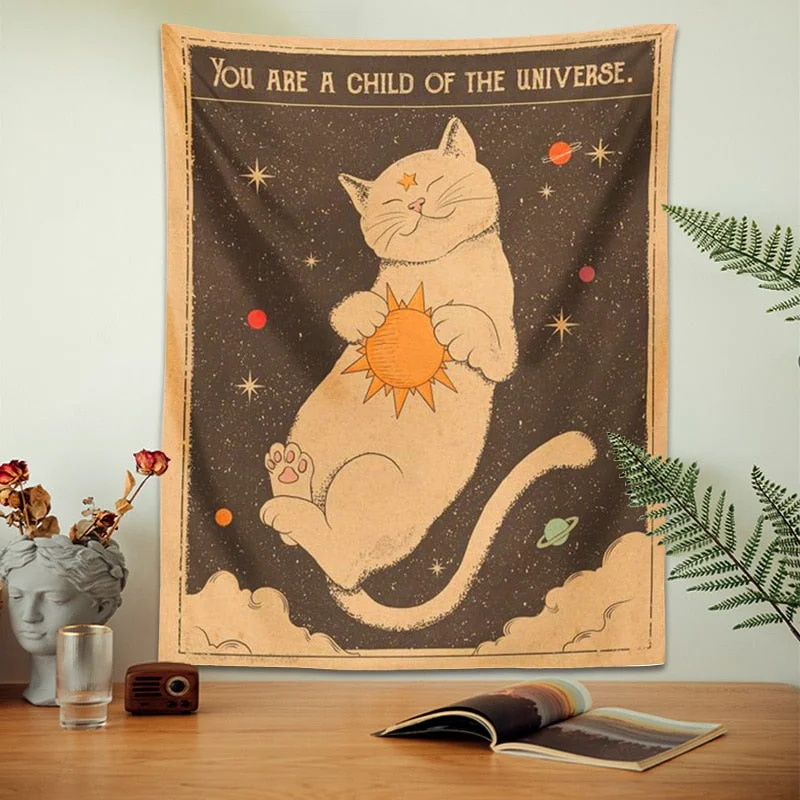 Sun moon Tarot Cat Tapestry Wall Hanging Witchcraft you are a child of the universe Bohemia Home Decor Hippie Bedroom Decor