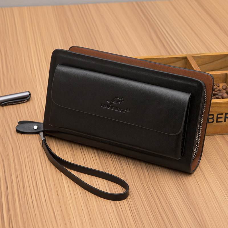 Mature Men's Business Clutch Double Zipper Large Capacity