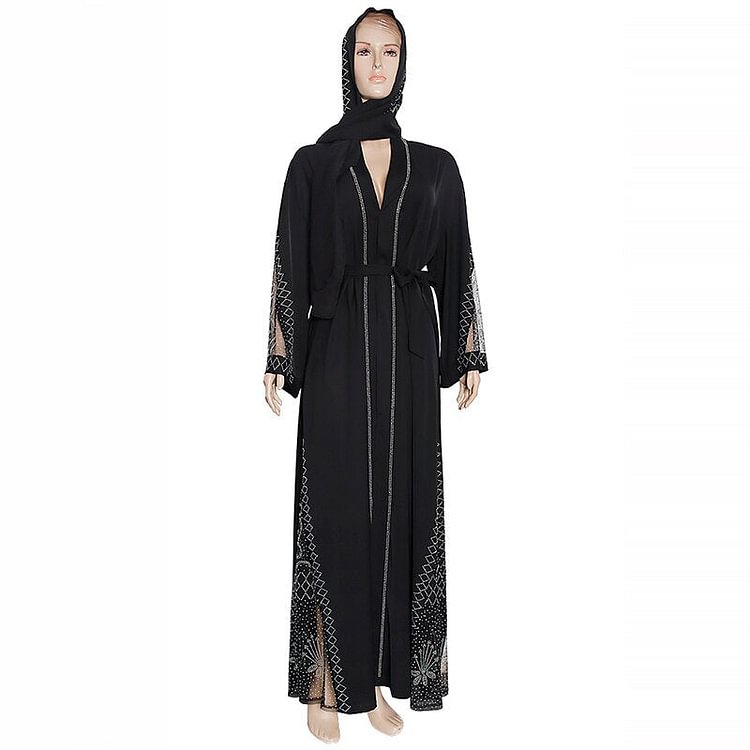 African Americans fashion QFY Black Bangladesh Women Lace Maxi Abaya Dubai Turkey Muslim Hijab Dress 2022 Vetements Diamond Shiny Boubou Long Sleeve Dress Ankara Style QueenFunky